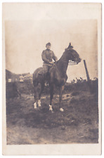 WW1 WWI Soldier Horse Field Barbed Wire Buildings Children Belgium RPPC Postcard picture