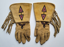 VINTAGE Pair of Native American Beaded Beadwork Handmade Gauntlets with Fringe  picture