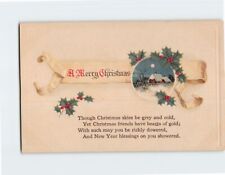 Postcard Embossed Holiday & Winter Scene Print Greeting Card A Merry Christmas picture