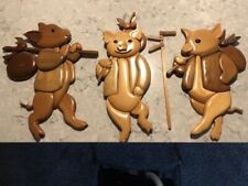 Wood wall hangings; Three Little Pigs & Big Bad Wolf for kitchen or child's room picture