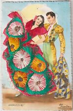 SPANISH DANCERS SILK EMBROIDERED -ANDALUCIA, SPAIN UNUSED POSTCARD picture