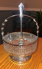 Arcoroc France Condiment Dish With Spoon - Silver Plated & Glass Bowl picture