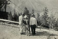 Two Men & Woman Looking Over Shoulder Ski Lift B&W Photograph 2.75 x 4.5 picture