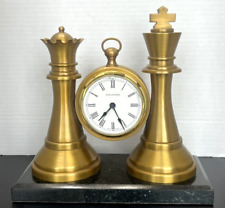 Maitland Smith Bronze Finish CHESS SET Mantle Shelf Desk Clock with Marble Base picture