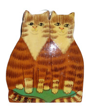 Vintage Hand Painted Twin Orange Tabby Kitty Cats Department 56 Wood Ornament picture