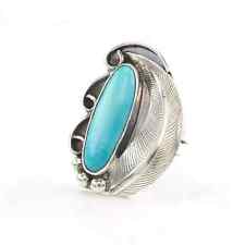 Vintage Native American Silver Ring Turquoise Feather Size 7 1/4 picture