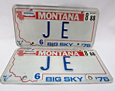 Pair of Montana 1976 Bicentennial Personalized License Plate # J E  Aug 88 Tags picture
