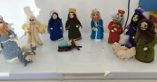 Vintage Colorful Handmade Crocheted Knit Christmas Nativity Set 14 Pieces GB8 picture