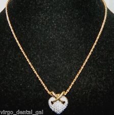 NWOT Gold Tone Pave Clear Rhinestone Heart Pendant Necklace Swarovski Swan Logo picture