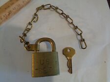 Vintage Antique US Brass Padlock With Key and Chain picture