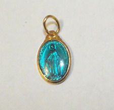 Vtg New gold tone blue enamel Miraculous Virgin Mary snake charm medal France picture