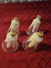 4 Christmas Snowcapped Bell Ornaments  Clear Glass. White Glitter Snow 3