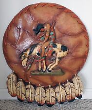 Vintage Native American Indian on Horse Ceramic Wall Plaque Art, 24.5