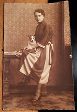 Antique Beautiful Photograph of Young Lady with her Cute Dog 1921s picture