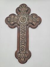 Vintage Brown Rustic Celtic Cross Resin Wall Hanging Décor Crucifix 14.5
