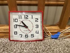 Vintage 1950's Red Plastic Wall Clock General Electric Working 2H110 NOS Plug In picture