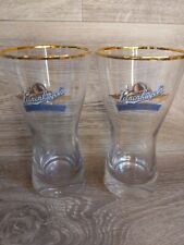 2 Vintage Leinenkugel's Sunset Wheat Beer Gold Rim Pilsner Hourglass Pint Glass picture
