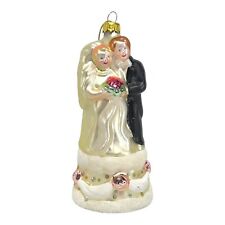 Christborn Wedding Blown Glass Ornament Bride and Groom Wedding Cake Germany picture
