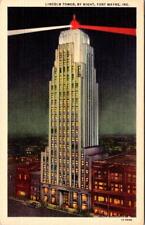 Fort Wayne, IN Indiana  LINCOLN TOWER Night Lights  ca1940's Linen Postcard picture