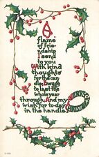Postcard Embossed 1916 Merry Christmas Saying Shaped like a Candle Holly Berries picture