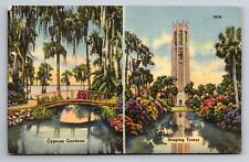 Cypress Gardens Singing Tower Central Florida Vintage linen Postcard picture