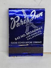 Vintage PARIS INN BERT ROVERE Hotel Matchbook Cover - Los Angeles Dine Dance picture