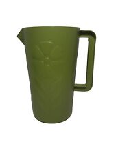 Vintage Sterilite 70's Plastic Drink Pitcher Avocado Green Floral Design #441 picture