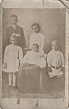 ANTIQUE RPPC POSTCARD Family 5 Children UnPosted 1910 picture