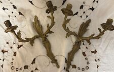 Vintage Solid Brass Large Ornate Double Candle Holder Wall Sconces - Set Of 2 picture