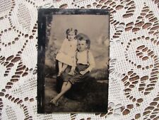 Antique Tintype Image of Barefoot Country Boy and Sister picture