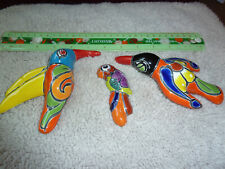 NEW Hand Painted Birds Pottery Wall Art Hecho En Mexico set of 3- birds  lot picture