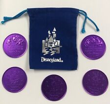 DLR Disneyland 35th Anniversary 1955 - 1990 Commemorative 5 Purple Coins & Pouch picture