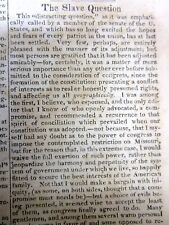 1820 display newspaper THE MISSOURI COMPROMISE on SLAVERY admits states MO & ME picture
