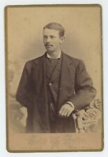 Antique c1880s Cabinet Card Handsome Man Mustache Horseshoe Chain Milwaukee, WI picture
