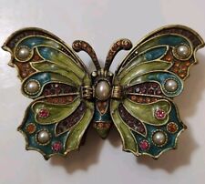 Vintage Butterfly Hinged Metal Jeweled Trinket Box By Nikky picture