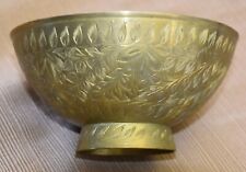 Vintage Solid Brass Decorative Pedestal Bowl Etched From India 5