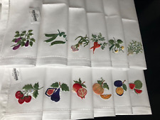 Vintage Hand Embroidered Fruits & Vegetables Set of 12 Dinner Napkins picture
