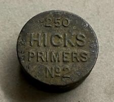 NEAT ANTIQUE HICK'S PRIMERS No 2 BRASS TIN picture