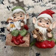 Vintage Homco Pair Christmas Santa Elves Figurines 5406 Home Interiors Taiwan picture