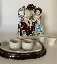 Antique French Boy and Girl Porcelain Inkwell picture