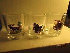 Set of 3- Wildlife Animals on Shotglasses-made in France-Hog, Turkey, Buck- new picture