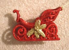 Acrylic Red & Gold Glitter Sleigh Christmas Ornament - New picture