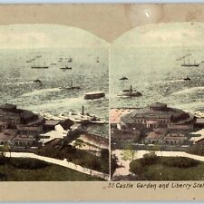 c1900s New York City  Castle Garden Liberty Statue Litho Photo Stereo Card V23 picture
