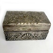 Vintage Hand Wrought Repousse Box Silver Crafted Wood Overlay Floral Design picture