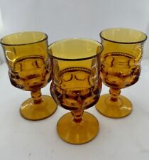 3 Vintage Indiana Glass Amber Kings Crown Thumbprint 5 3/4