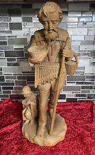 Vintage Hand Carved Wooden Old Man Holding Walking Stick and Basket~ Very Large picture
