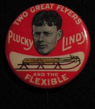 VINTAGE CHARLES LINDBERGH PLUCKY LINDY FLEXIBLE FLYER ADVERTISING PIN - AVIATION picture