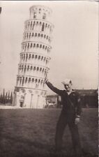 WWII RPPC Real Photo Postcard US NAVY SAILOR HOLDING LEANING TOWER PISA ITALY 76 picture