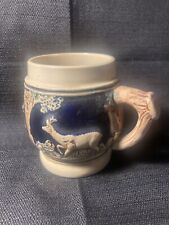 Vintage Western Germany Cobalt Blue & Salt Glazed Stoneware Mug ~ Elk & Rabbits picture