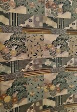 Vintage Japanese Floral Pine  Patchwork Silk Brocade Fabric ~ Green Bronze Ochre picture
